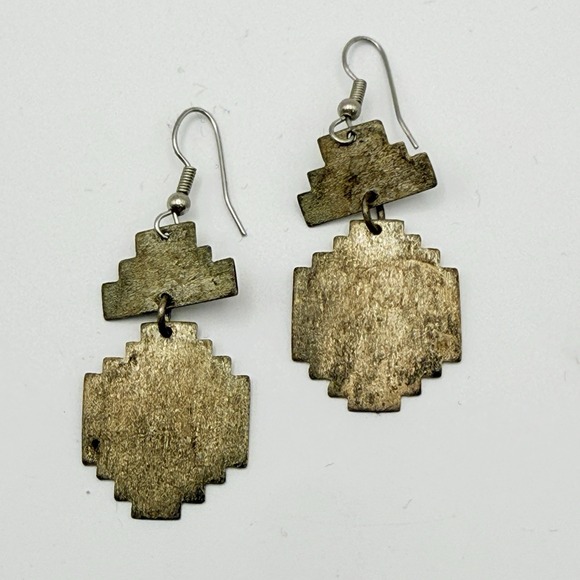 Native American Jewelry - Vintage Sterling Silver RV Southwest Geometric Dangle Earrings 7g